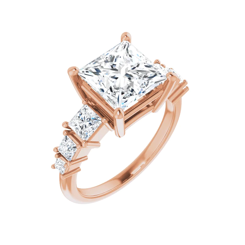 Princess Cut Accented Lab Diamond Engagement Ring (7/8ctw)