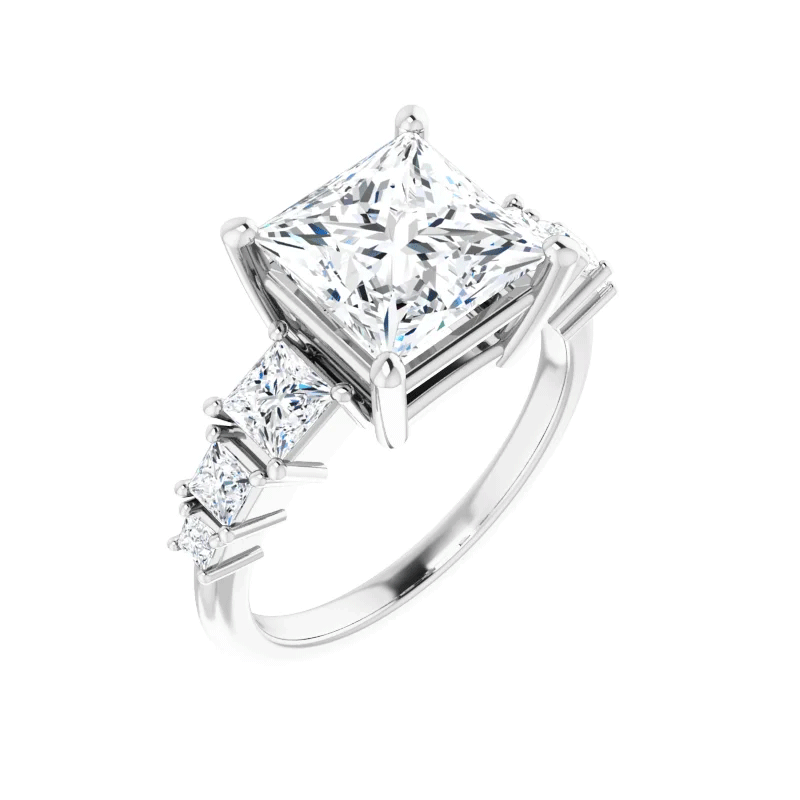 Princess Cut Accented Lab Diamond Engagement Ring (7/8ctw)