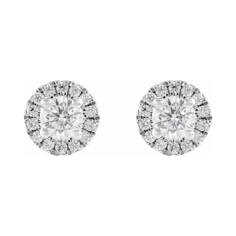 Aretes redondos de diamantes de laboratorio con halo (1/2 qt)