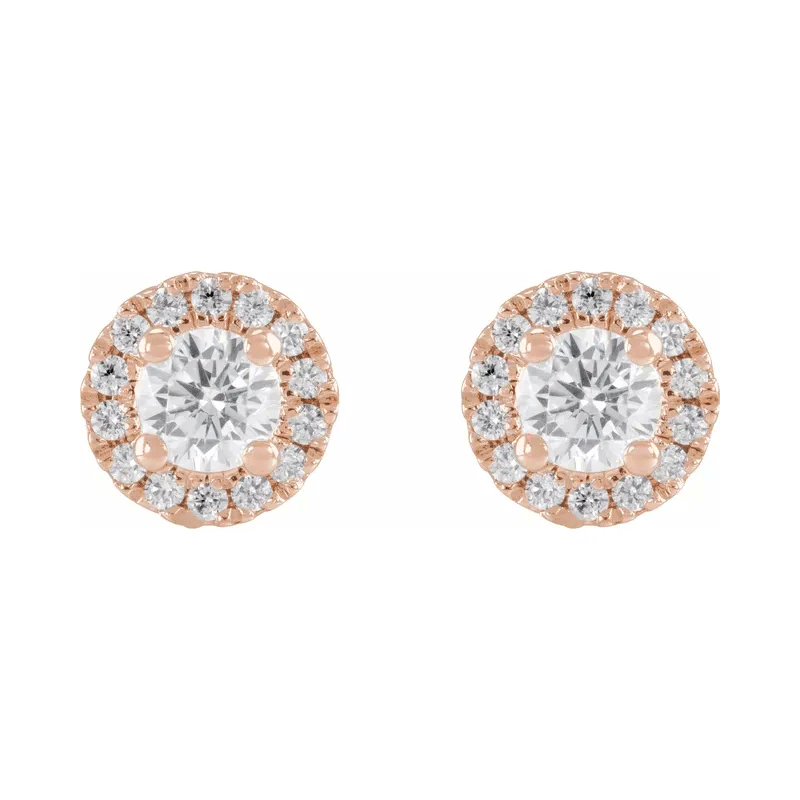 Aretes redondos de diamantes de laboratorio con halo (1/2 qt)