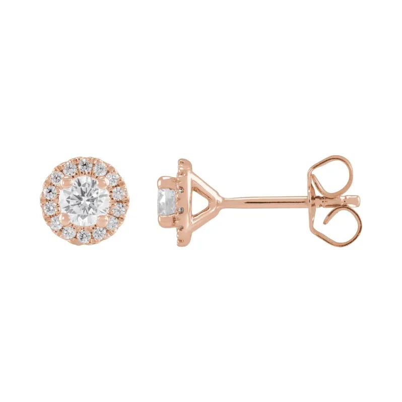 Aretes redondos de diamantes de laboratorio con halo (1/2 qt)