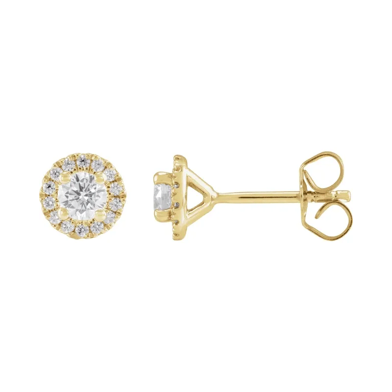 Aretes redondos de diamantes de laboratorio con halo (1/2 qt)