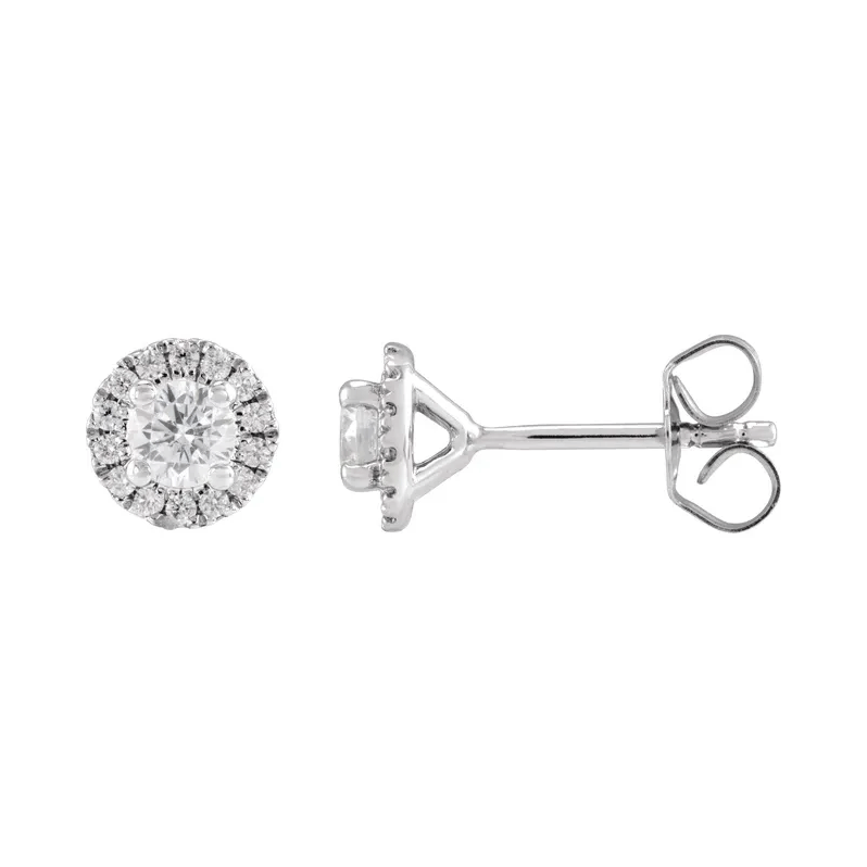 Aretes redondos de diamantes de laboratorio con halo (1/2 qt)
