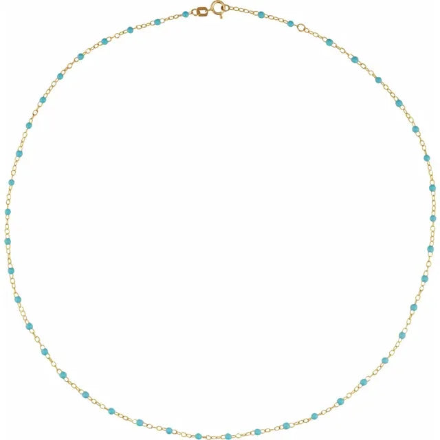 Turquoise Enamel Bead - 14K Yellow Gold
