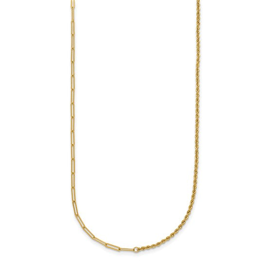 Mixed Paperclip Link & Diamond Cut Rope Necklace - 1.8mm