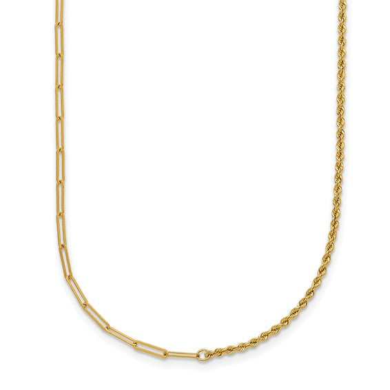 Mixed Paperclip Link & Diamond Cut Rope Necklace - 1.8mm