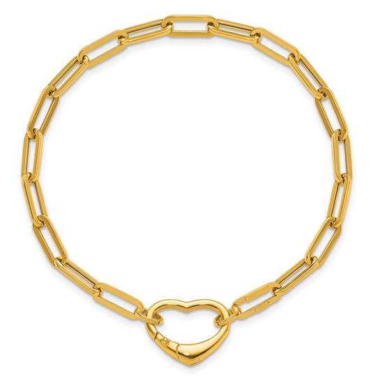 Paperclip Link Semi-Solid Heart Bracelet - 14K Yellow Gold