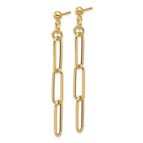 Aretes colgantes con eslabones de clip - Oro amarillo de 14 k