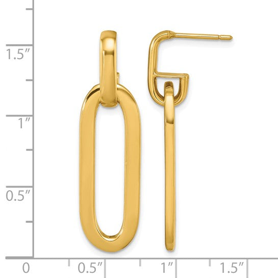 Pendientes colgantes semisólidos con eslabones de clip - Oro amarillo de 14 quilates
