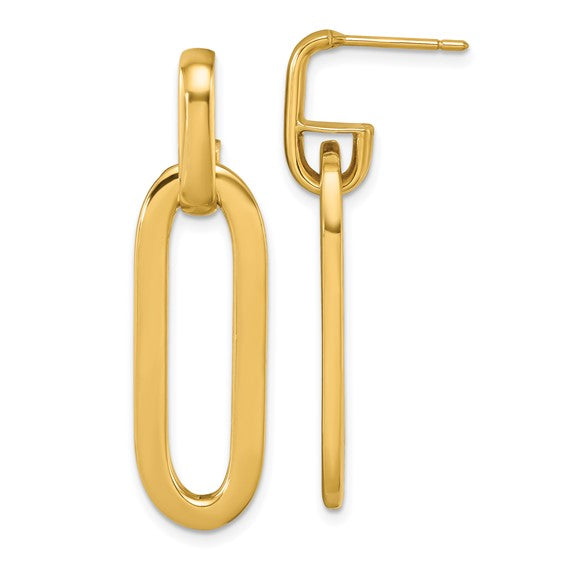 Paperclip Link Semi-Solid Dangle Earrings - 14K Yellow Gold