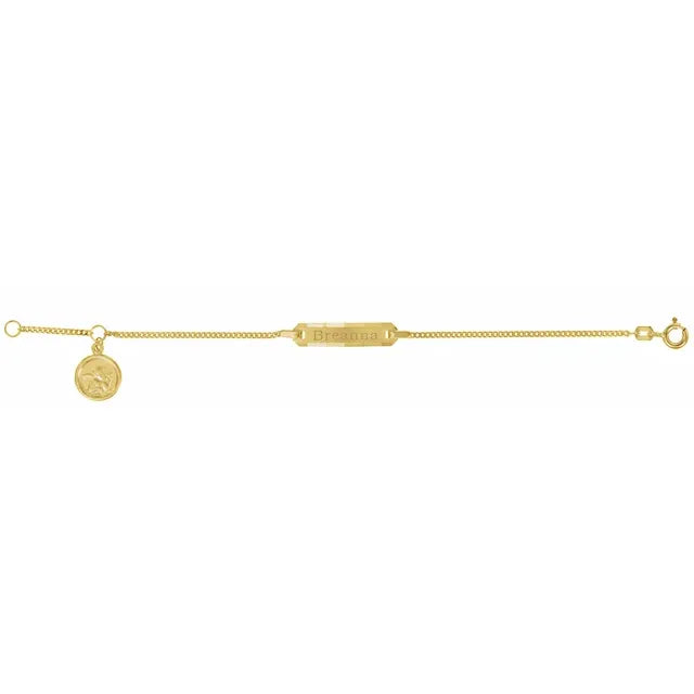 Youth Identification 4.5" Bracelet with Angel Charm - 14K Yellow Gold