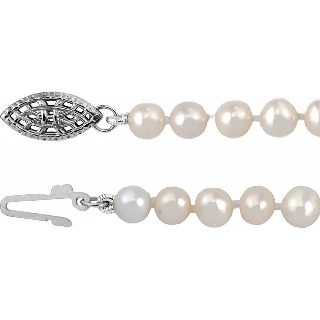 Cultured White Freshwater Pearl Youth 5 1/2" Bracelet - Sterling Silver
