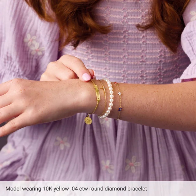 Natural Diamond Youth Flower Bracelet - 10K Yellow Gold