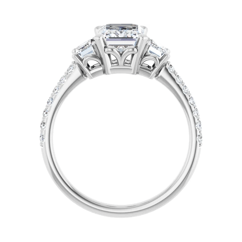 Anillo de compromiso de diamantes de laboratorio de tres piedras de talla esmeralda, 9/10 quilates