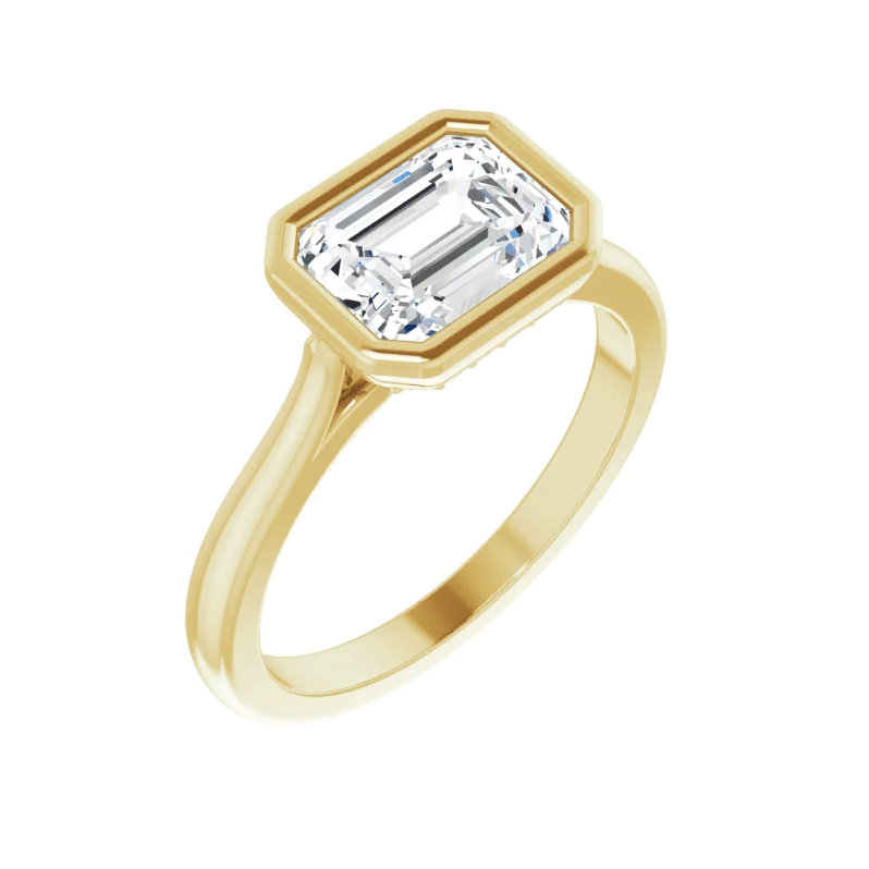 Emerald Cut Bezel Set Lab Diamond Engagement Ring (1/10ctw)