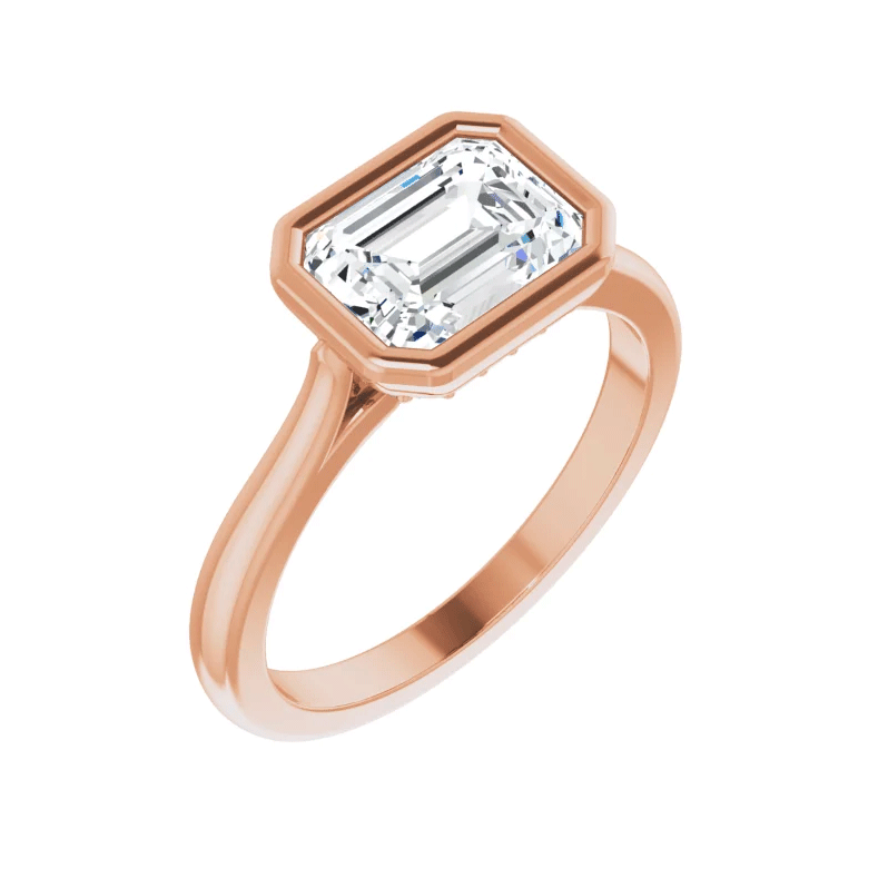 Emerald Cut Bezel Set Lab Diamond Engagement Ring (1/10ctw)
