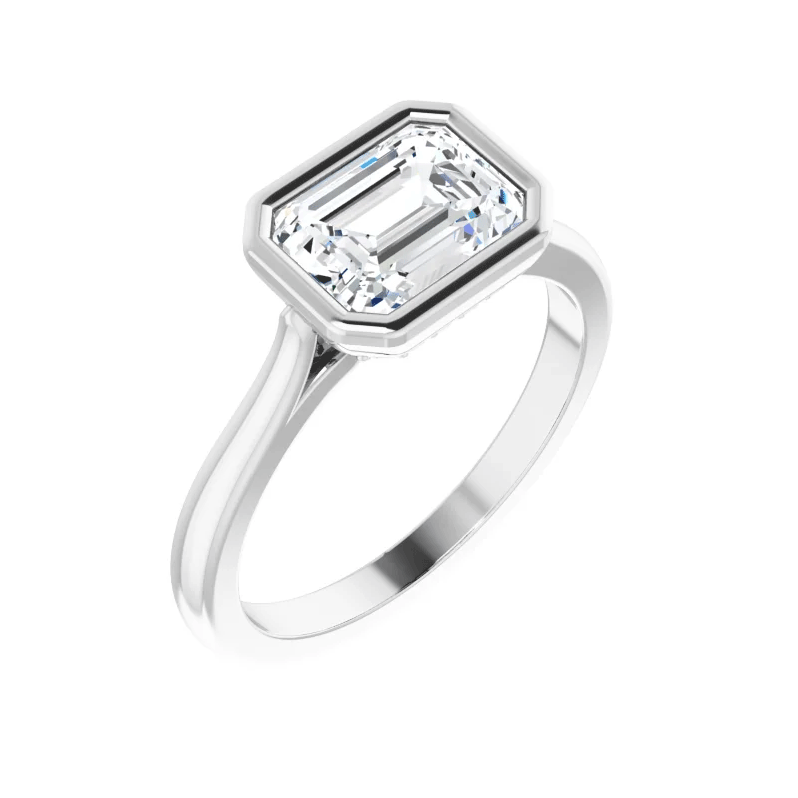 Emerald Cut Bezel Set Lab Diamond Engagement Ring (1/10ctw)