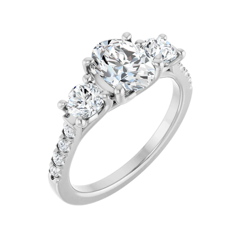 Oval & Round Three-Stone Lab Diamond Engagement Ring 1/2ctw