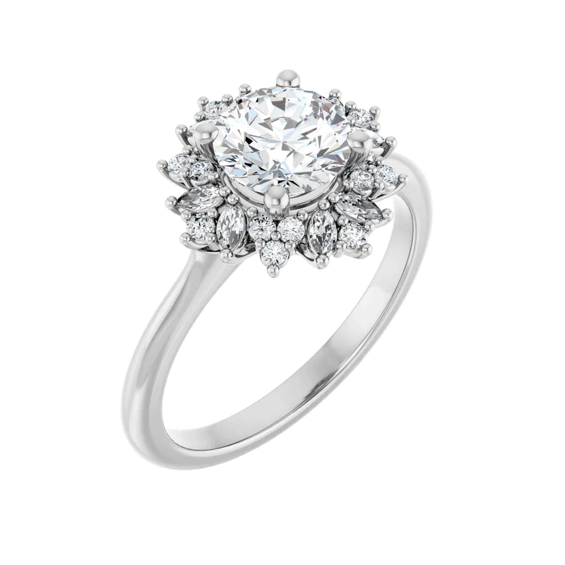 Round & Marquise Lab Diamond Halo Engagement Ring (1/3tw)