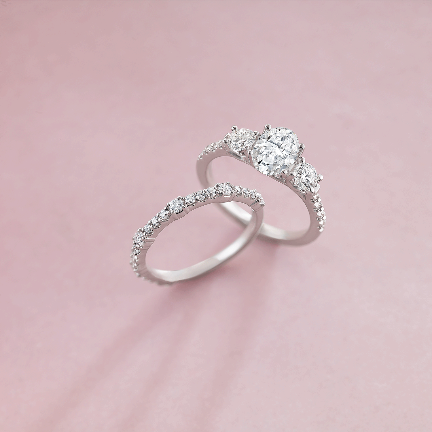 Oval & Round Three-Stone Lab Diamond Engagement Ring 1/2ctw