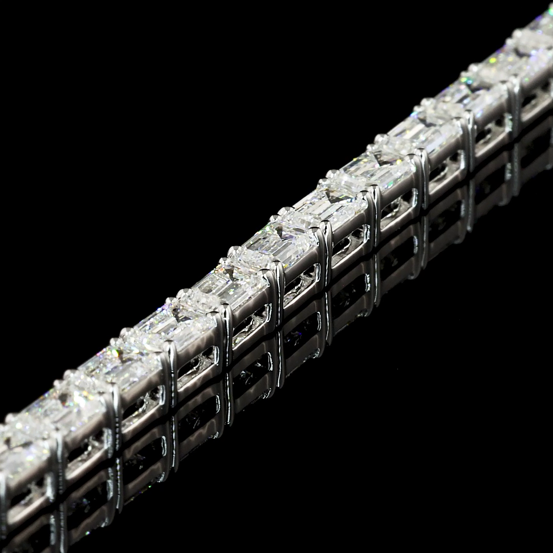 Pulsera de tenis con diamantes cultivados en laboratorio y talla esmeralda - Oro blanco de 14 quilates (4,71 cts)