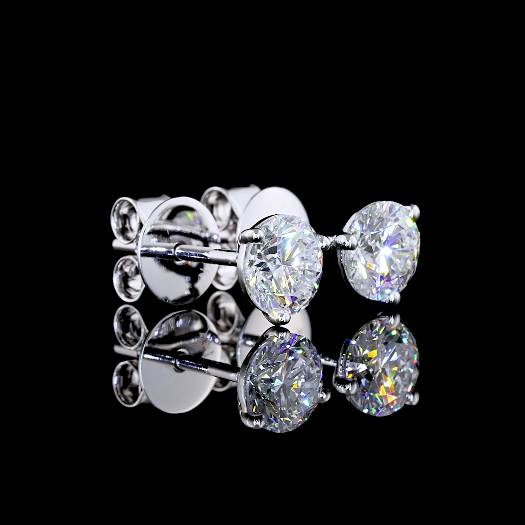 Round Brilliant Lab Diamond Martini Prong Set Stud Earrings - 14K White Gold (1.05ctw)