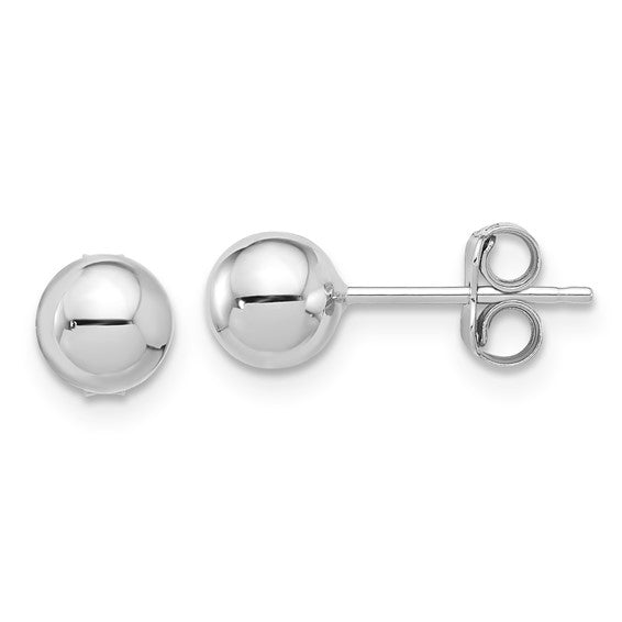 6mm Ball Post Stud Earrings - 14K White Gold