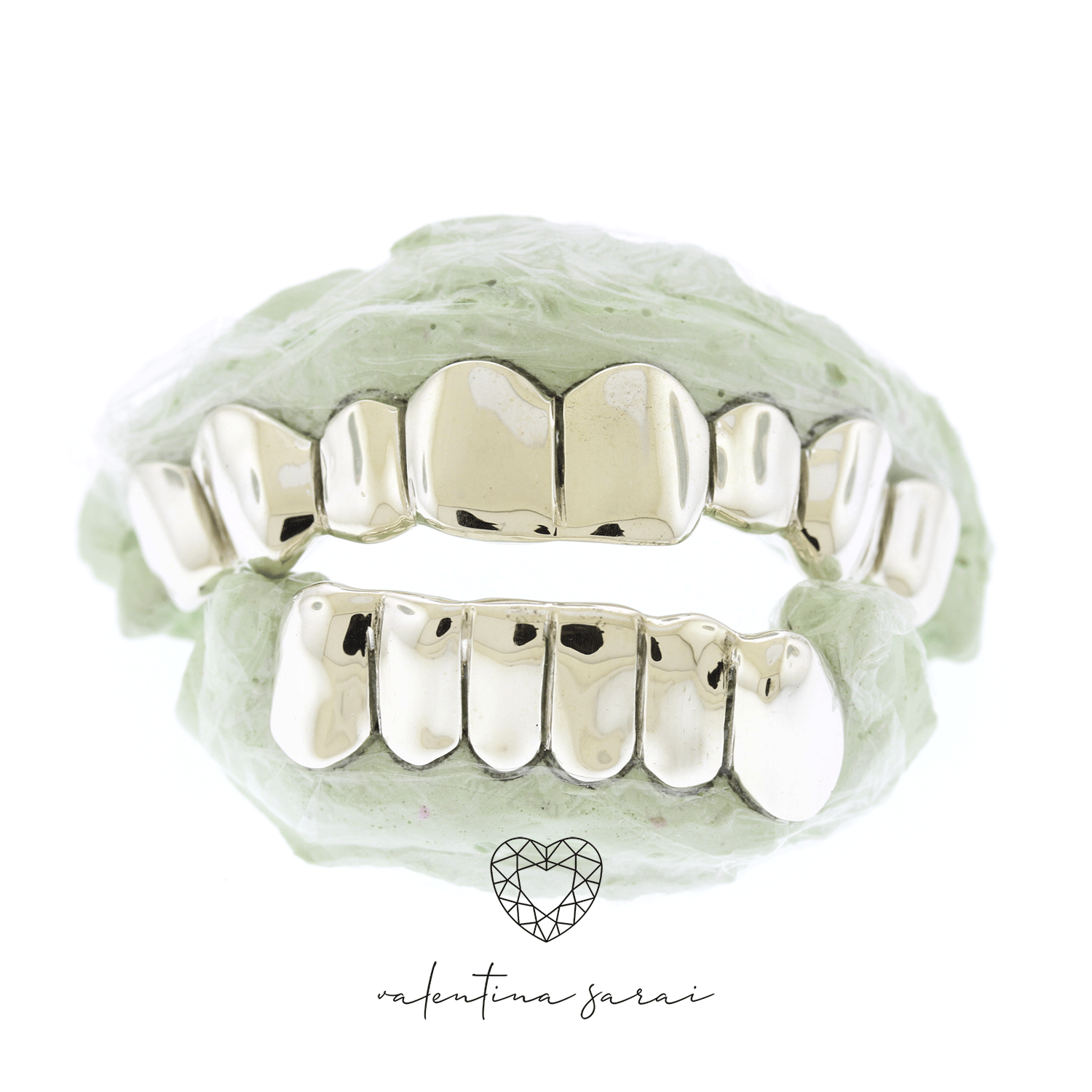 Custom Design Grillz Set – 8 Top & 6 Bottom Solid (Missing Tooth)