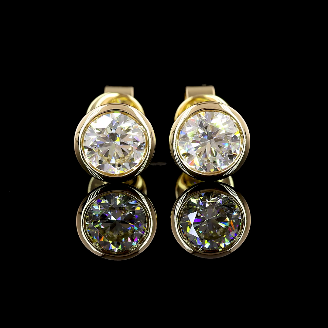 Round Brilliant Lab Diamond Bezel Set Stud Earrings - 14K Yellow Gold (1.42ctw)