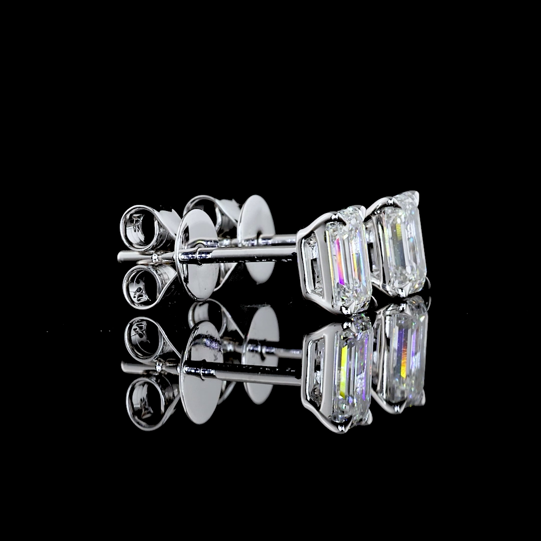 Emerald Cut Lab Grown Diamond Prong Set Stud Earrings - 14K White Gold (0.97ctw)