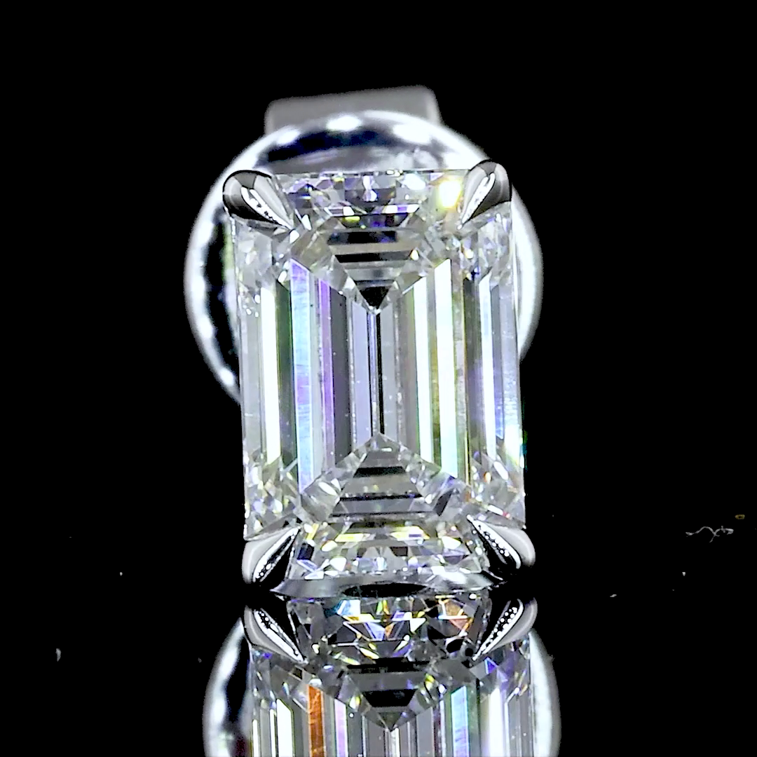 Emerald Cut Lab Grown Diamond Prong Set Stud Earrings - 14K White Gold (0.97ctw)
