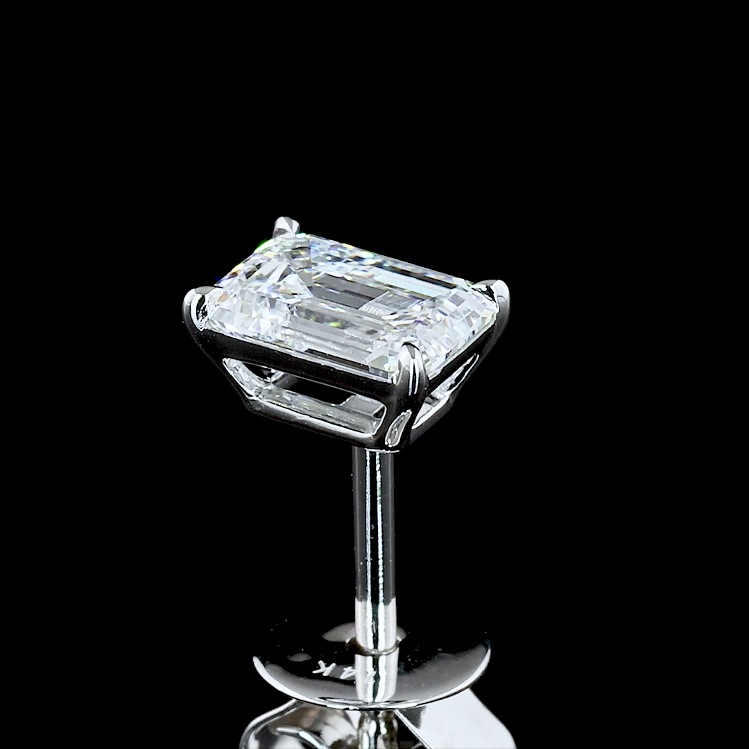 Emerald Cut Lab Grown Diamond Prong Set Stud Earrings - 14K White Gold (0.97ctw)