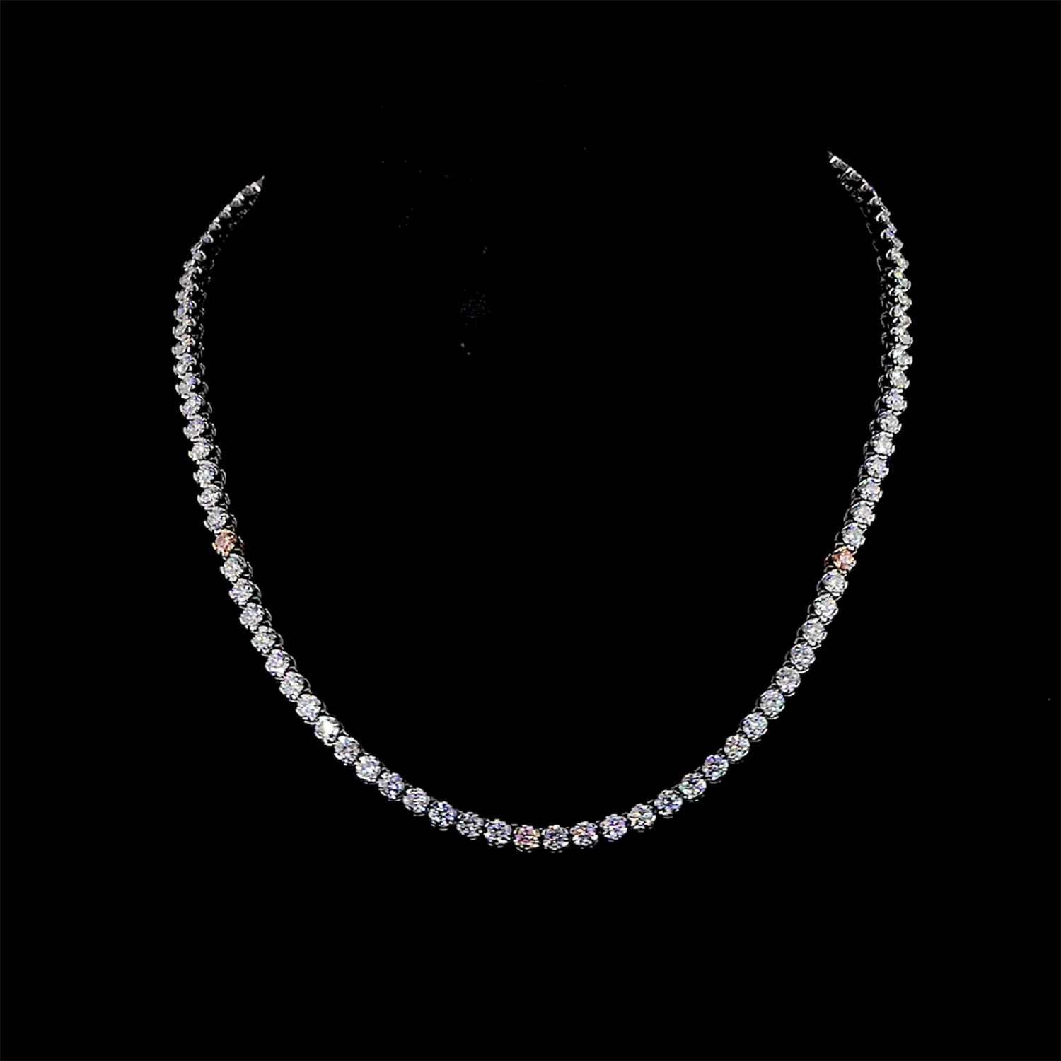 Pink & White Lab Diamond Tennis Necklace - 14K White & Yellow Gold (10.65ctw)