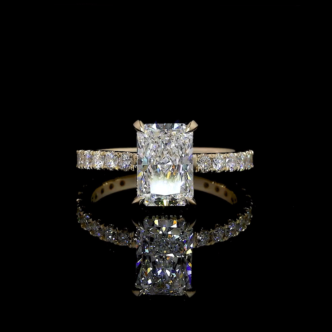 Radiant Cut GIA Certified Lab Diamond Hidden Halo Engagement Ring - 14K Yellow Gold (2.88ctw)