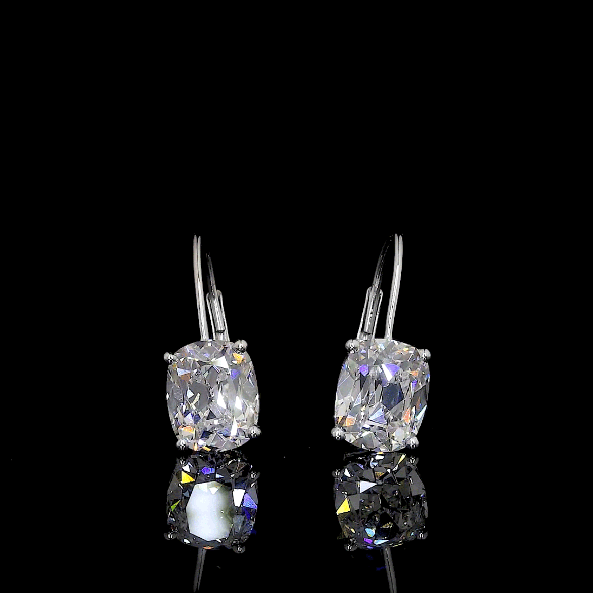 Cushion Cut Lab Diamond Hanging Earrings - 14K White Gold (4.07ctw)