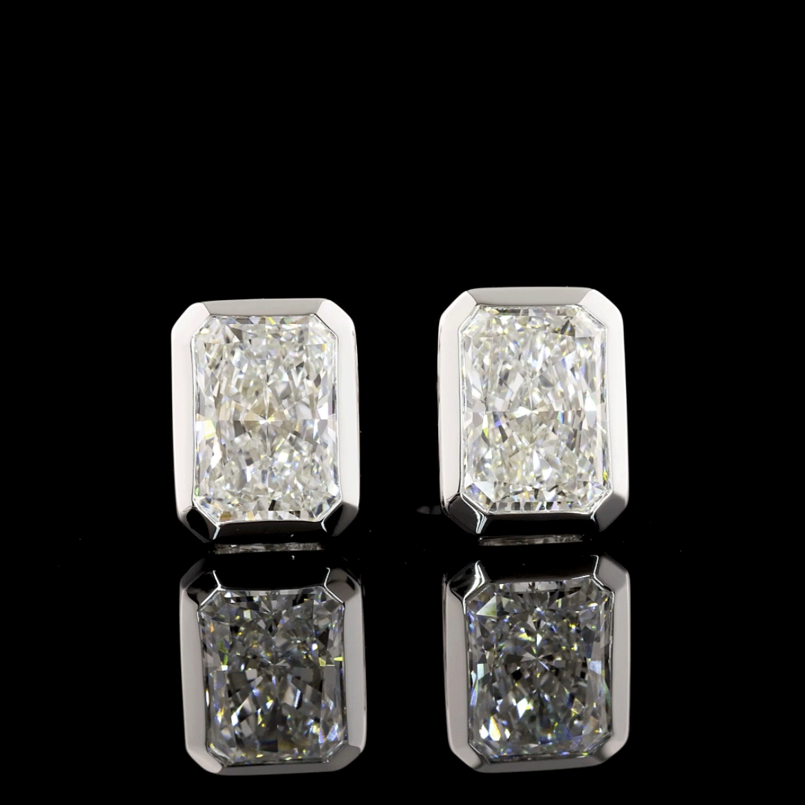 Emerald Cut Lab Diamond Bezel Set Earrings - 14K White Gold (3.07ctw)