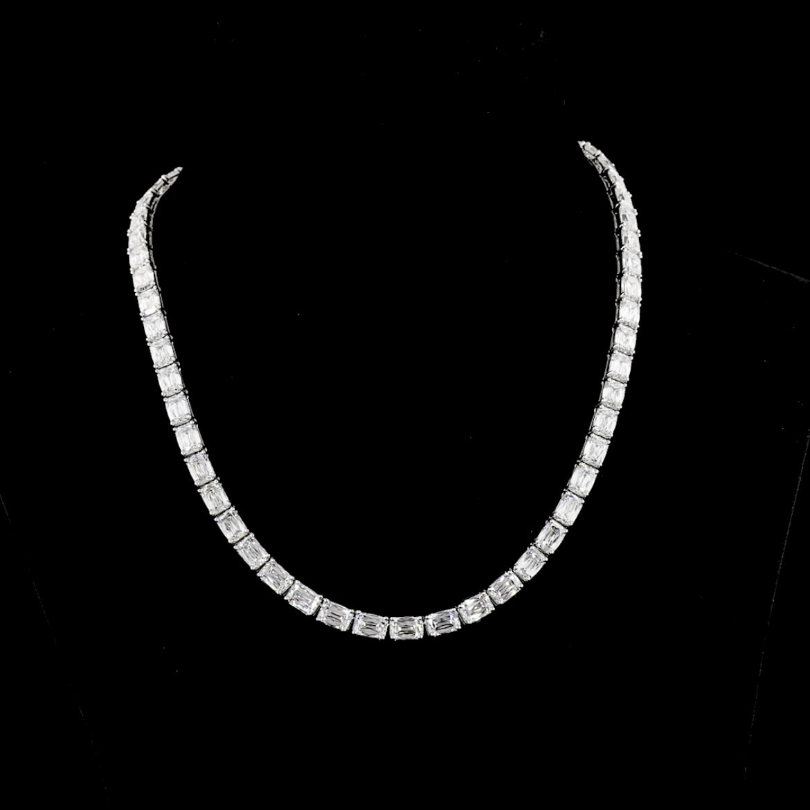 Modified Radiant Lab Diamond Tennis Necklace - 14K White Gold (61.53ctw)