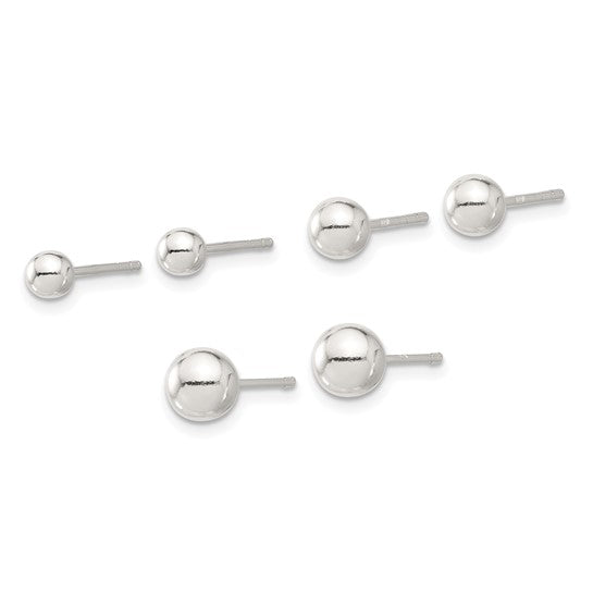 4mm, 5mm, & 6mm Ball Post Stud Earrings Set - Rhodium-Plated Sterling Silver