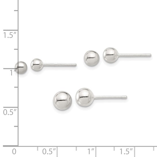 4mm, 5mm, & 6mm Ball Post Stud Earrings Set - Rhodium-Plated Sterling Silver