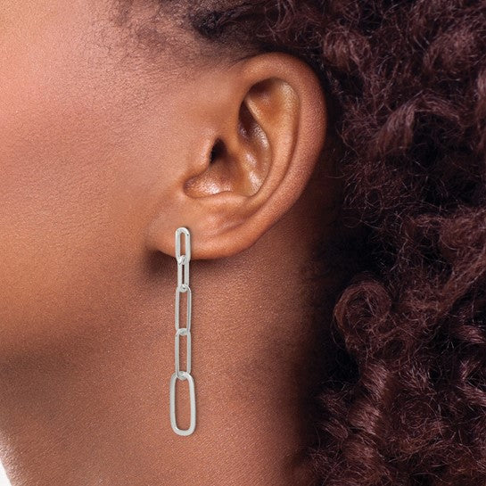 Paperclip Link Dangle Earrings - Rhodium Plated Sterling Silver