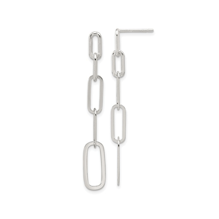 Paperclip Link Dangle Earrings - Rhodium Plated Sterling Silver