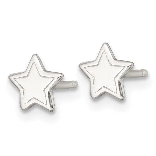 Grooved Star Youth Earrings - Silver
