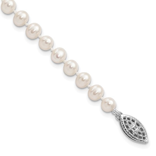 4-5mm White Freshwater Cultured Pearl Bracelet - Rhodium-Plated Sterling Silver