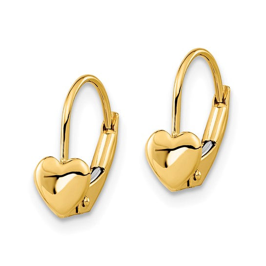 Heart Leverback Earrings - 14K Yellow Gold