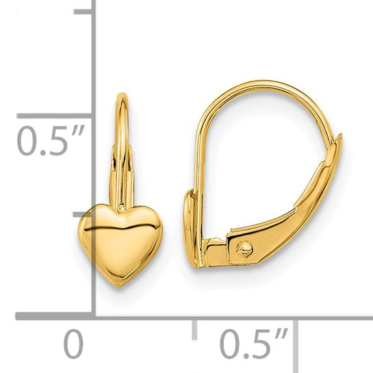 Heart Leverback Earrings - 14K Yellow Gold