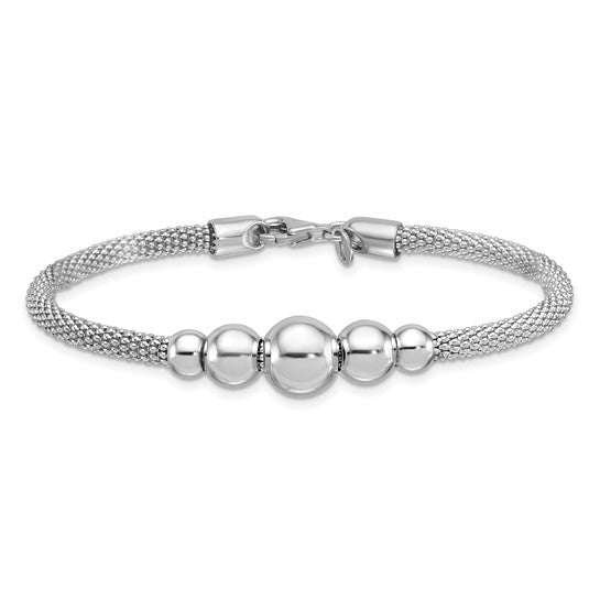 Mesh Graduated Bead Bracelet - Rhodium Plated Sterling Silver