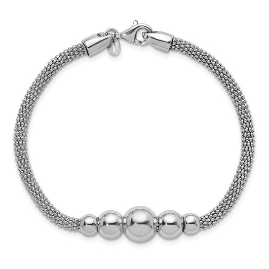 Mesh Graduated Bead Bracelet - Rhodium Plated Sterling Silver
