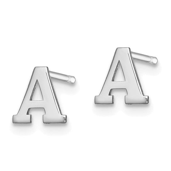 Initial Post Earrings - Rhodium Plated Sterling Silver