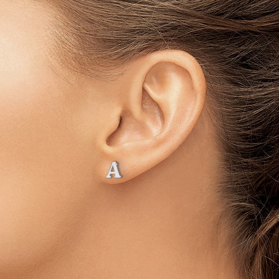 Initial Post Earrings - Rhodium Plated Sterling Silver