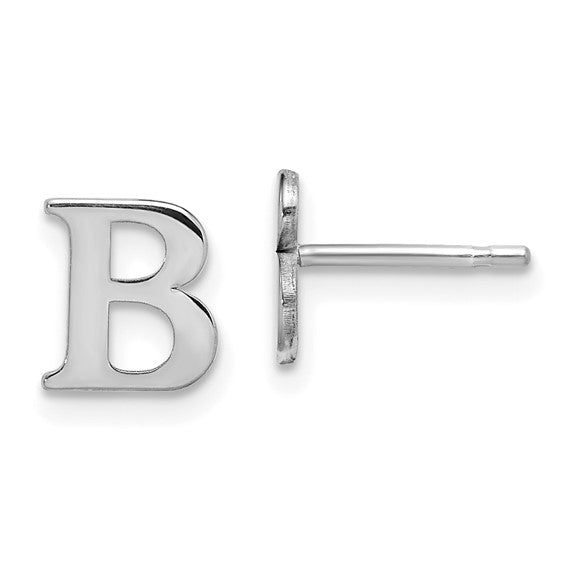 Initial Post Earrings - Rhodium Plated Sterling Silver